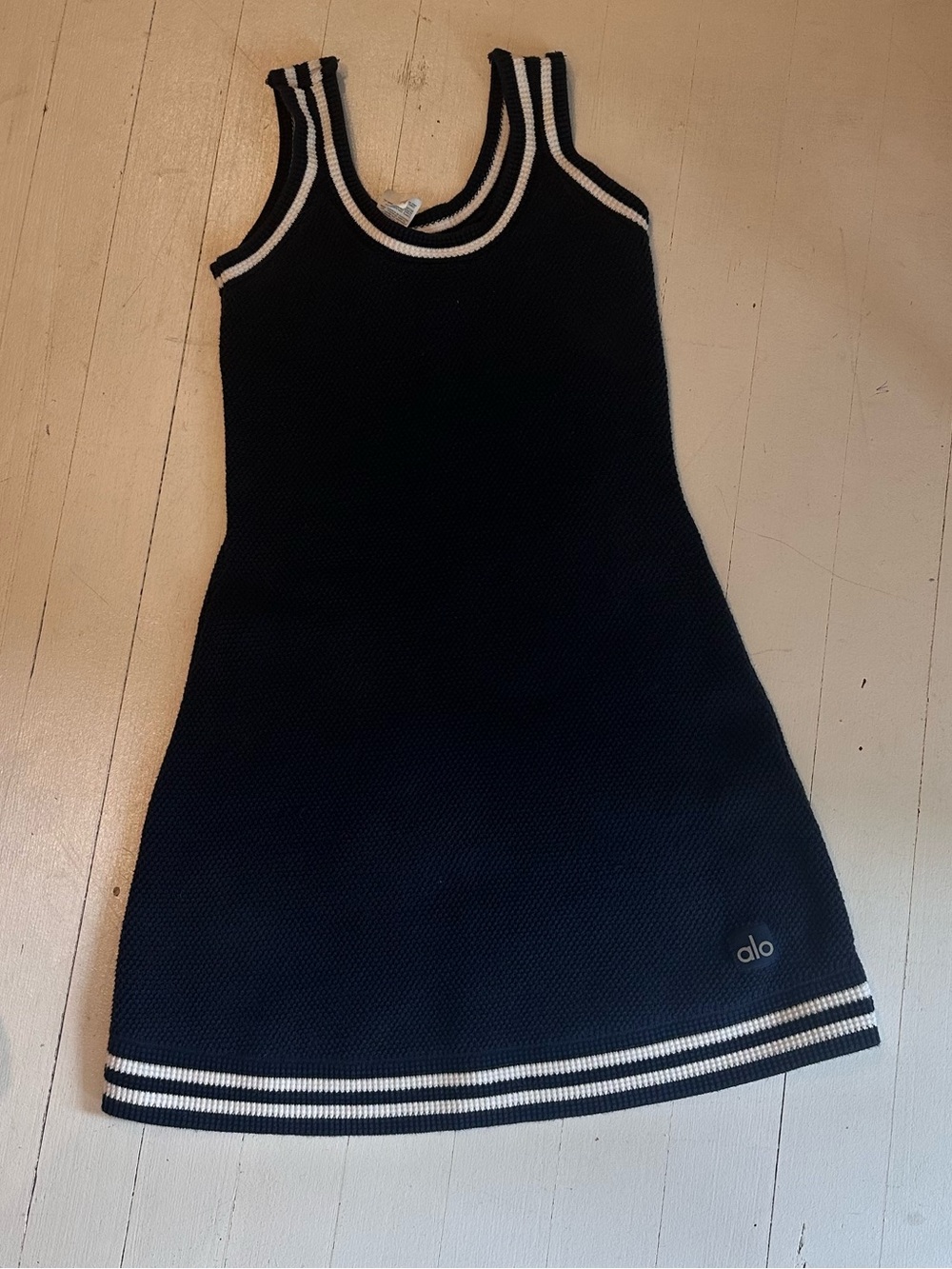 Alo Yoga Tennis Club Sweater Knit Dress Navy Blue White Stripe Size XS Mini